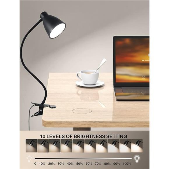 Desk Lamp 3 Color Modes 10 Brightness Dimmer Reading Light 10W 38 LED Clamp Lamp - Picture 3 of 6